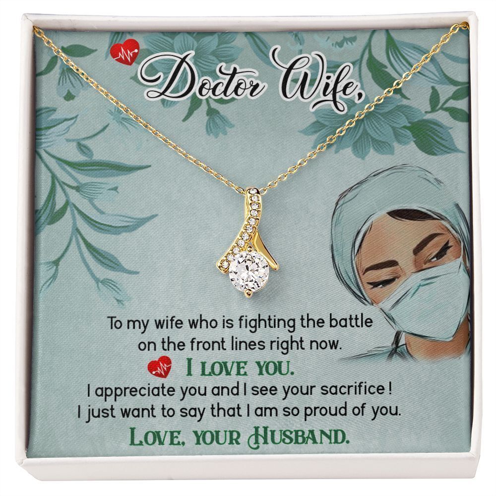 Doctor Wife Ribbon Necklace Gold Tone Standard Box
